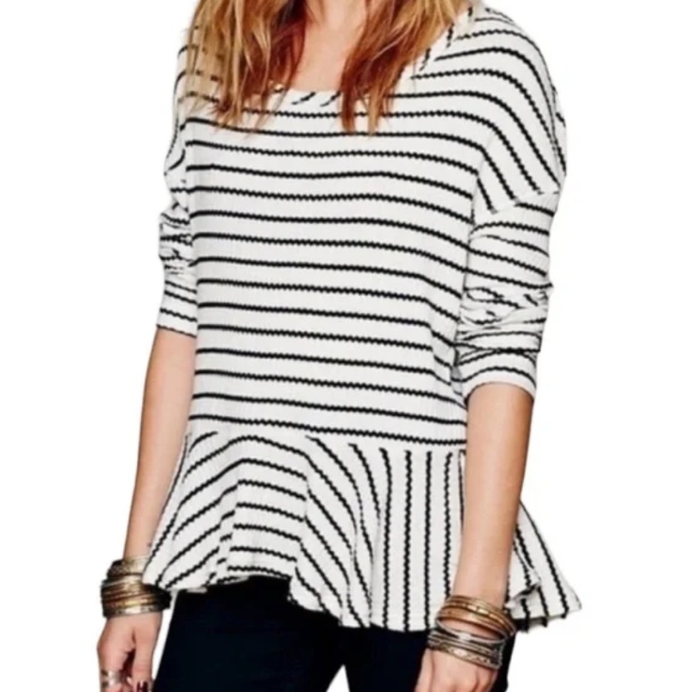 Free People Striped Peplum Long Sleeve